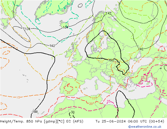 Height/Temp. 850 hPa EC (AIFS) wto. 25.06.2024 06 UTC