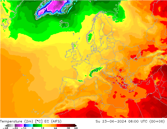 température (2m) EC (AIFS) dim 23.06.2024 06 UTC