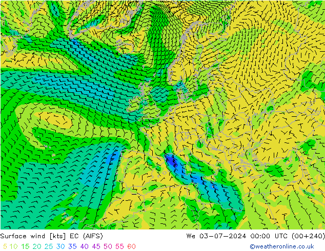 风 10 米 EC (AIFS) 星期三 03.07.2024 00 UTC