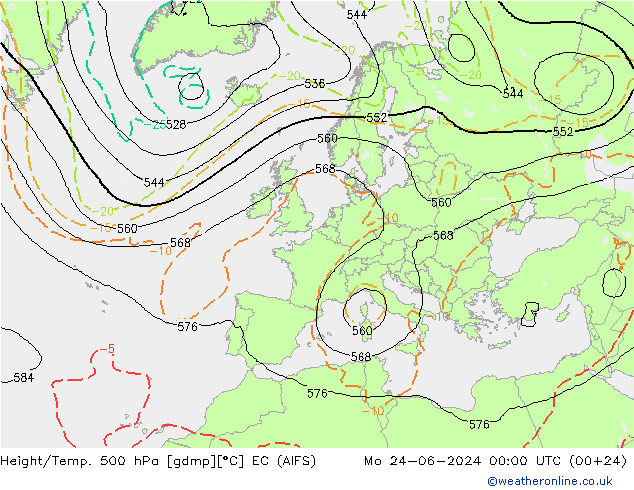 Height/Temp. 500 hPa EC (AIFS) Mo 24.06.2024 00 UTC