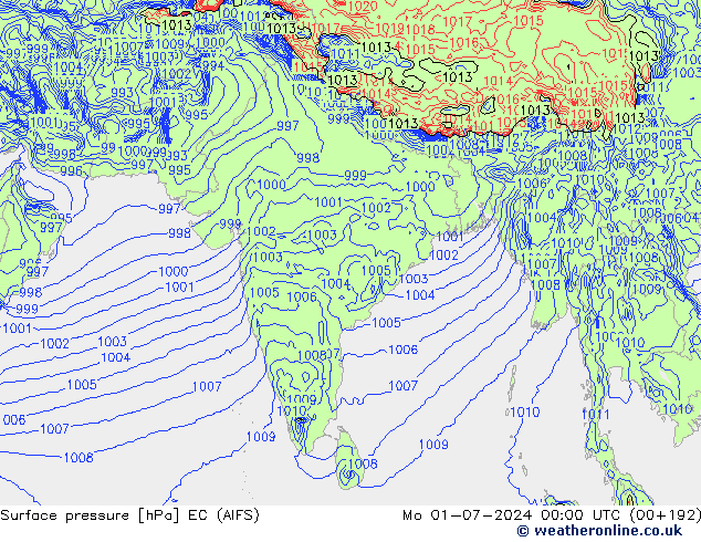 приземное давление EC (AIFS) пн 01.07.2024 00 UTC