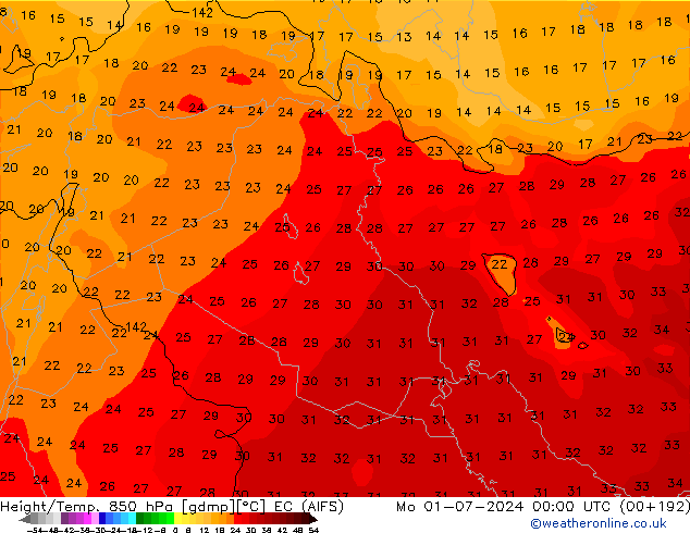 Height/Temp. 850 hPa EC (AIFS) lun 01.07.2024 00 UTC