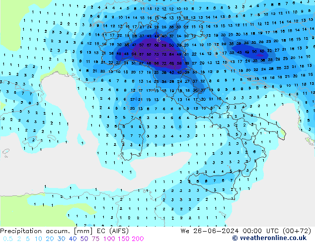 Precipitation accum. EC (AIFS) mer 26.06.2024 00 UTC