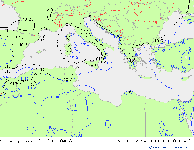 Atmosférický tlak EC (AIFS) Út 25.06.2024 00 UTC