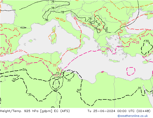 Height/Temp. 925 hPa EC (AIFS) Tu 25.06.2024 00 UTC