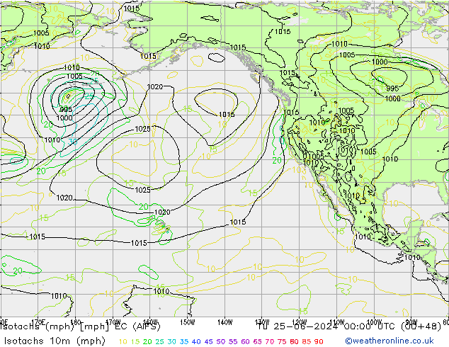 Isotachs (mph) EC (AIFS) Tu 25.06.2024 00 UTC