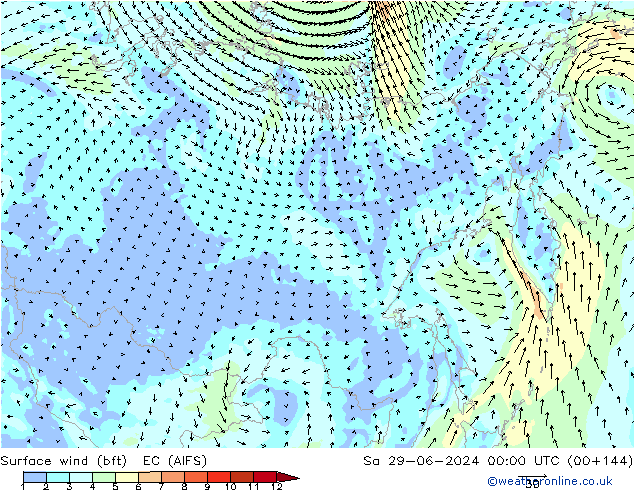 Vent 10 m (bft) EC (AIFS) sam 29.06.2024 00 UTC