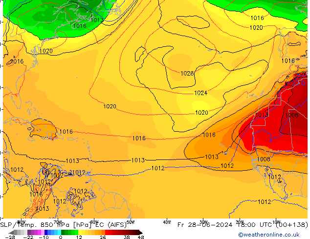 SLP/Temp. 850 hPa EC (AIFS) pt. 28.06.2024 18 UTC