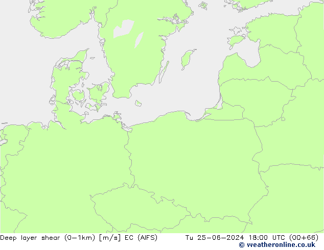 Deep layer shear (0-1km) EC (AIFS) вт 25.06.2024 18 UTC