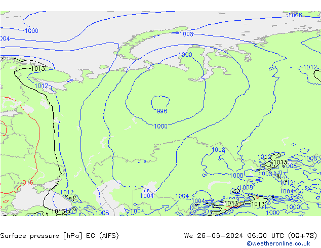 Presión superficial EC (AIFS) mié 26.06.2024 06 UTC