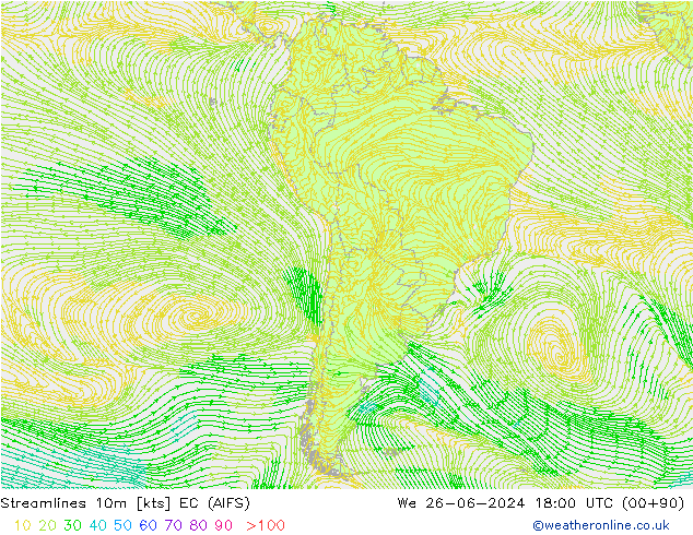 Streamlines 10m EC (AIFS) St 26.06.2024 18 UTC