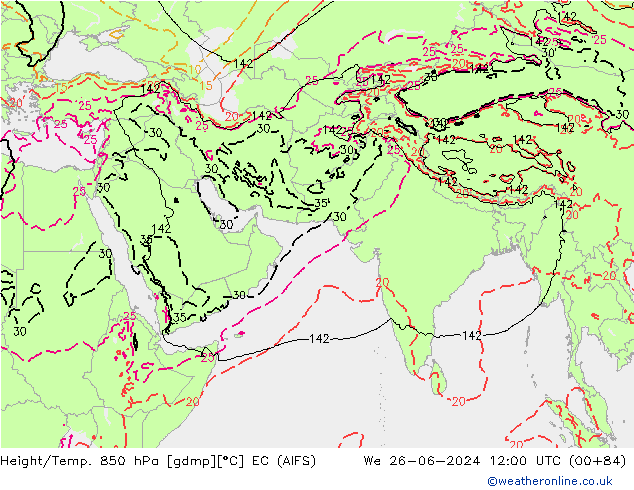 Height/Temp. 850 гПа EC (AIFS) ср 26.06.2024 12 UTC