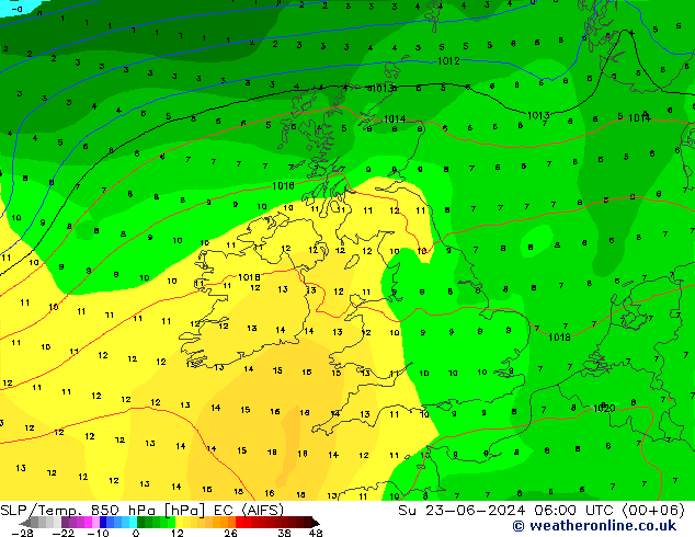 SLP/Temp. 850 hPa EC (AIFS) So 23.06.2024 06 UTC