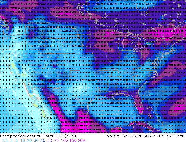 Precipitación acum. EC (AIFS) lun 08.07.2024 00 UTC