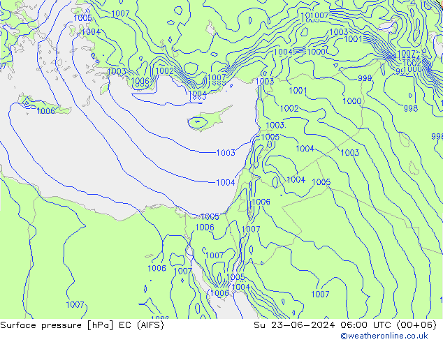 Atmosférický tlak EC (AIFS) Ne 23.06.2024 06 UTC