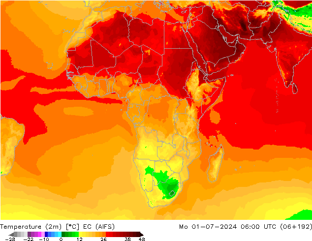 Temperature (2m) EC (AIFS) Mo 01.07.2024 06 UTC