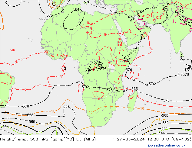 Height/Temp. 500 hPa EC (AIFS) Čt 27.06.2024 12 UTC