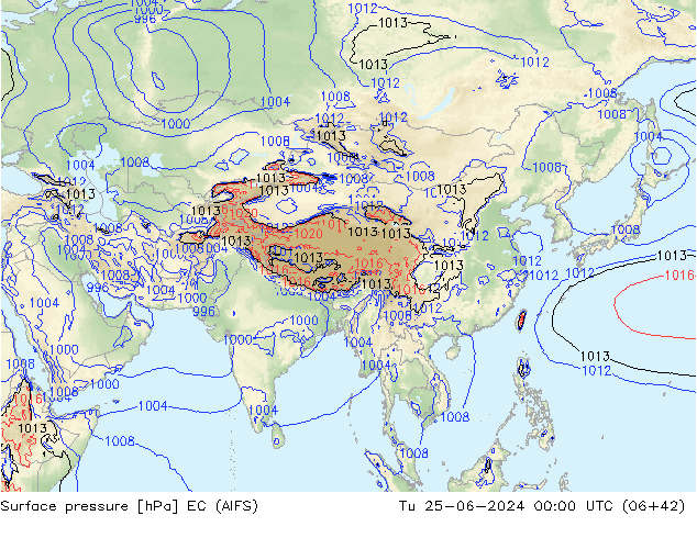 Pressione al suolo EC (AIFS) mar 25.06.2024 00 UTC