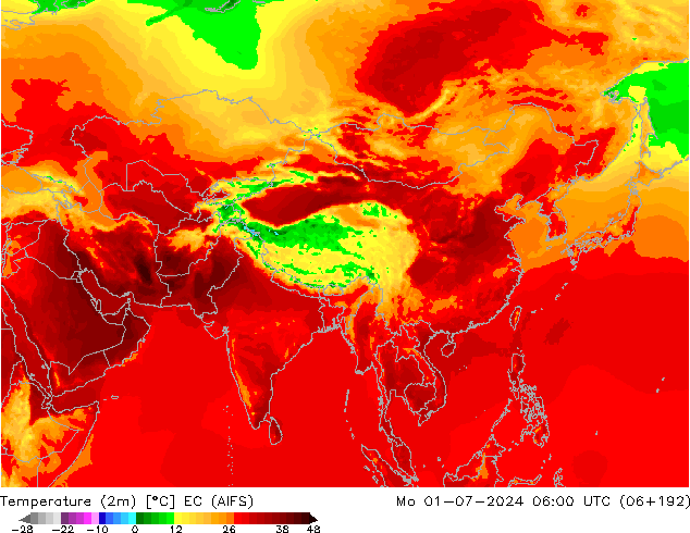 Temperature (2m) EC (AIFS) Mo 01.07.2024 06 UTC