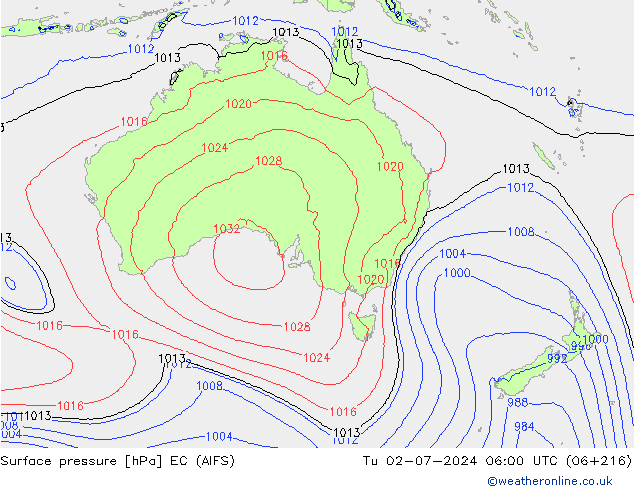 Atmosférický tlak EC (AIFS) Út 02.07.2024 06 UTC