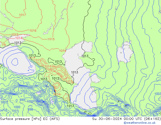 Atmosférický tlak EC (AIFS) Ne 30.06.2024 00 UTC