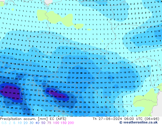 Totale neerslag EC (AIFS) do 27.06.2024 06 UTC