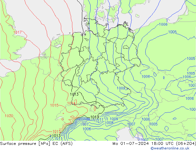 Atmosférický tlak EC (AIFS) Po 01.07.2024 18 UTC