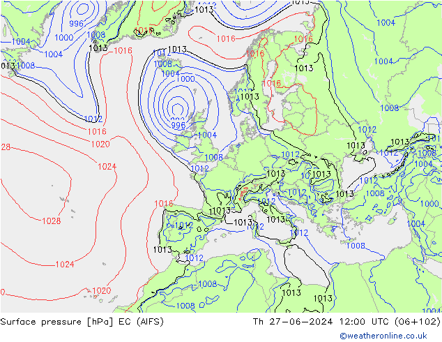 地面气压 EC (AIFS) 星期四 27.06.2024 12 UTC