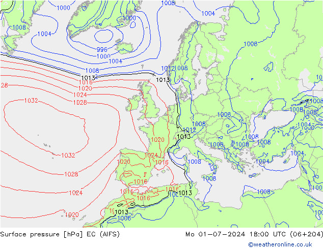 Presión superficial EC (AIFS) lun 01.07.2024 18 UTC