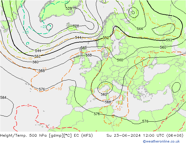 Yükseklik/Sıc. 500 hPa EC (AIFS) Paz 23.06.2024 12 UTC