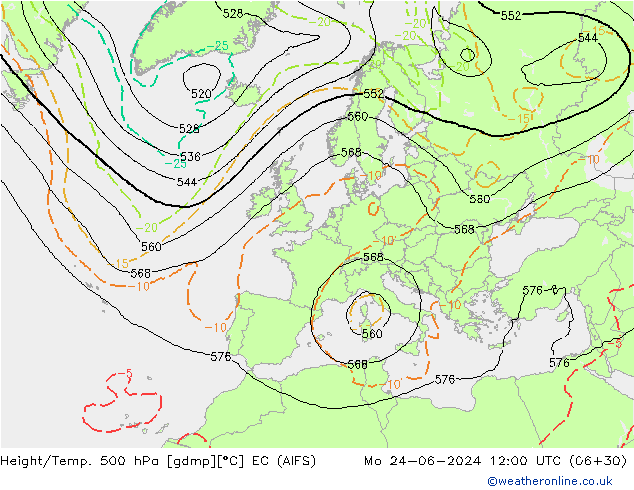 Height/Temp. 500 hPa EC (AIFS) Mo 24.06.2024 12 UTC