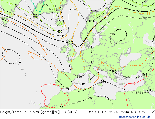 Hoogte/Temp. 500 hPa EC (AIFS) ma 01.07.2024 06 UTC