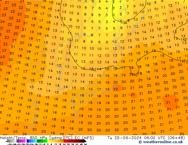 Height/Temp. 850 hPa EC (AIFS) Tu 25.06.2024 06 UTC