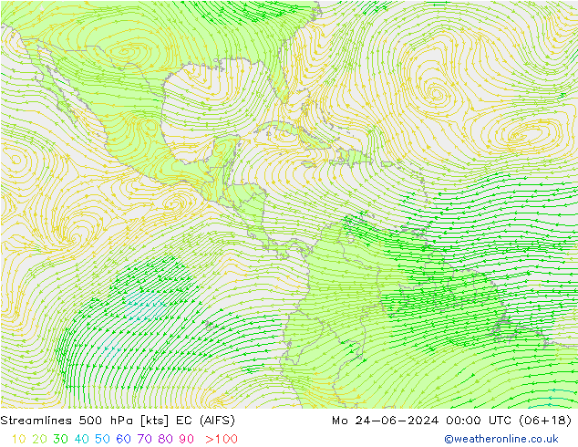 Streamlines 500 hPa EC (AIFS) Mo 24.06.2024 00 UTC