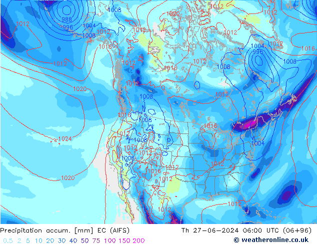 Precipitation accum. EC (AIFS) Th 27.06.2024 06 UTC