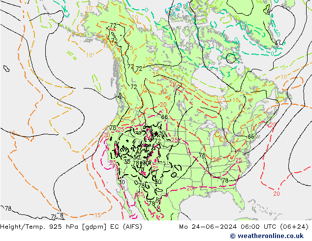 Height/Temp. 925 hPa EC (AIFS) Seg 24.06.2024 06 UTC