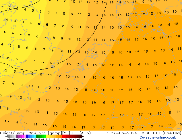 Height/Temp. 850 hPa EC (AIFS) Th 27.06.2024 18 UTC