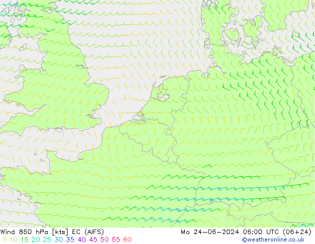 Vento 850 hPa EC (AIFS) Seg 24.06.2024 06 UTC