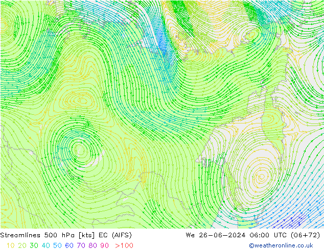 ветер 500 гПа EC (AIFS) ср 26.06.2024 06 UTC