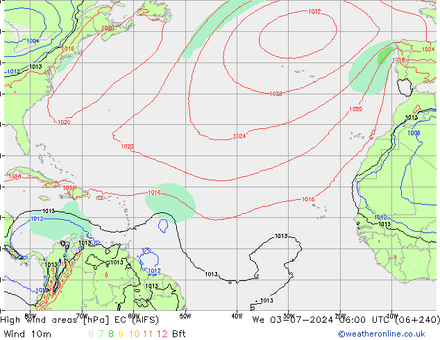 High wind areas EC (AIFS) We 03.07.2024 06 UTC