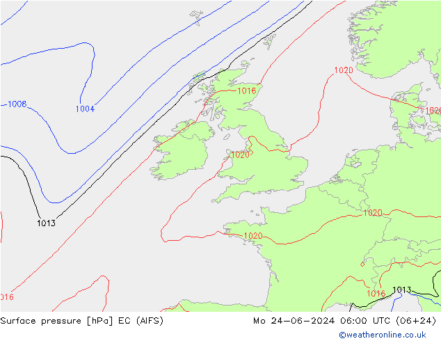 Pressione al suolo EC (AIFS) lun 24.06.2024 06 UTC