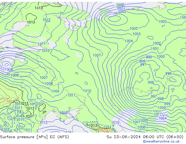 Atmosférický tlak EC (AIFS) Ne 23.06.2024 06 UTC