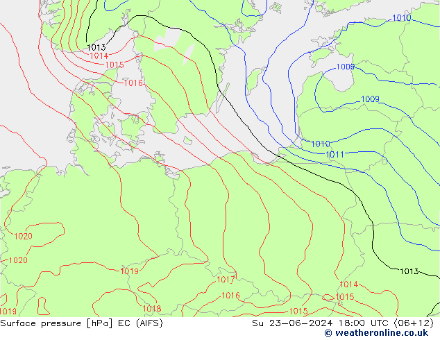 Surface pressure EC (AIFS) Su 23.06.2024 18 UTC