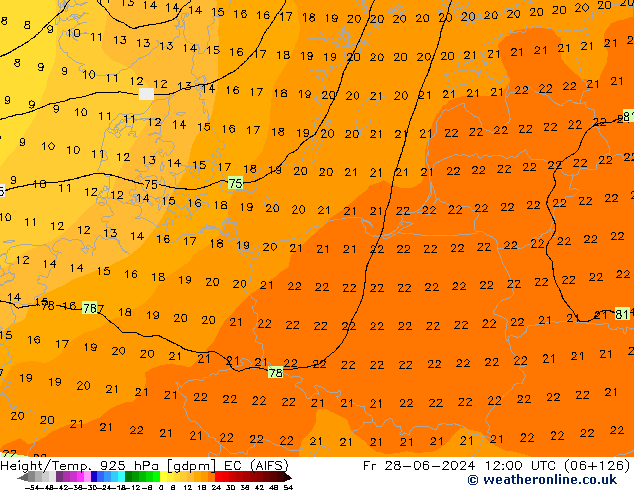 Géop./Temp. 925 hPa EC (AIFS) ven 28.06.2024 12 UTC