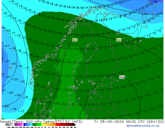 Height/Temp. 500 hPa EC (AIFS) Fr 28.06.2024 06 UTC