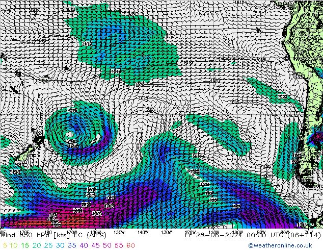 Vent 850 hPa EC (AIFS) ven 28.06.2024 00 UTC