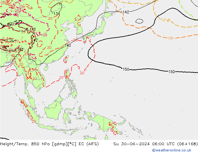 Hoogte/Temp. 850 hPa EC (AIFS) zo 30.06.2024 06 UTC