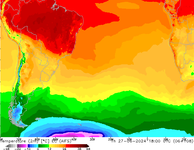 карта температуры EC (AIFS) чт 27.06.2024 18 UTC