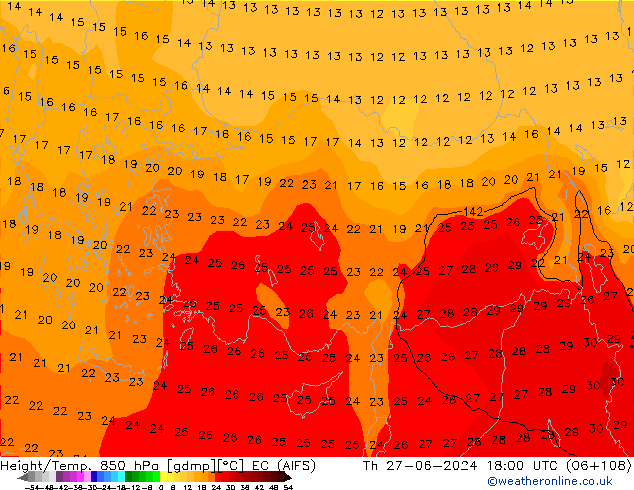 Height/Temp. 850 hPa EC (AIFS) Do 27.06.2024 18 UTC