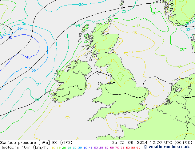 Eşrüzgar Hızları (km/sa) EC (AIFS) Paz 23.06.2024 12 UTC